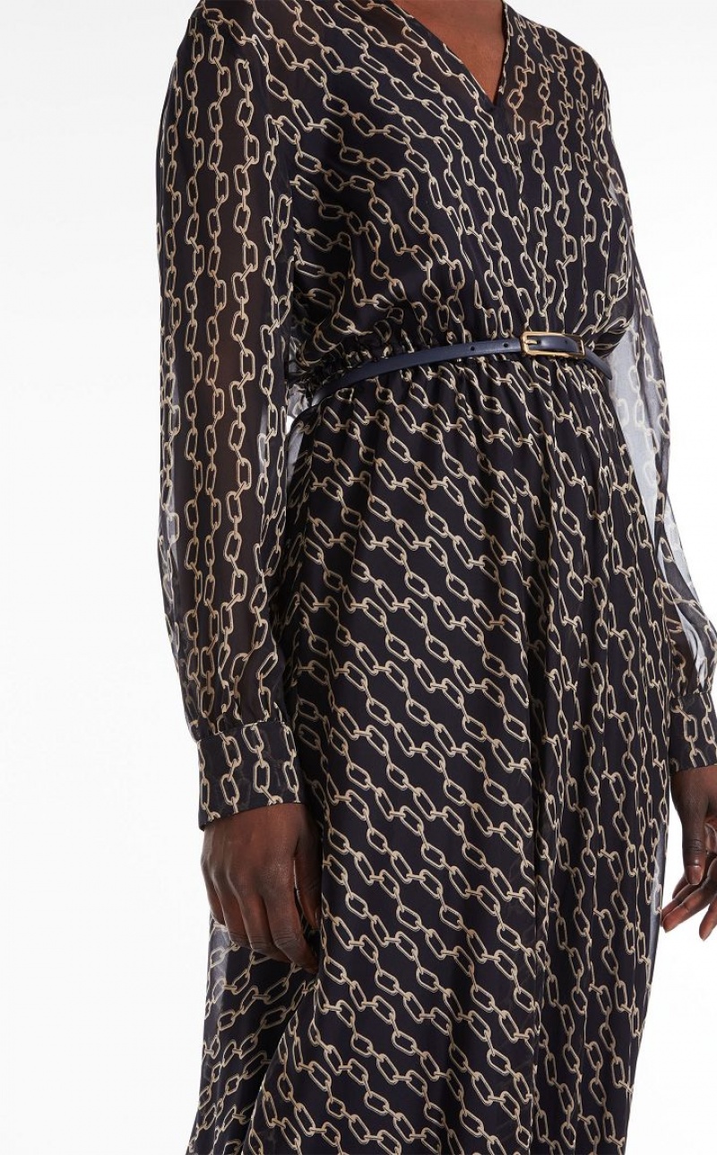 MaxMara Flowing, Printed Chiffon Dresses NAVY | MMR593336