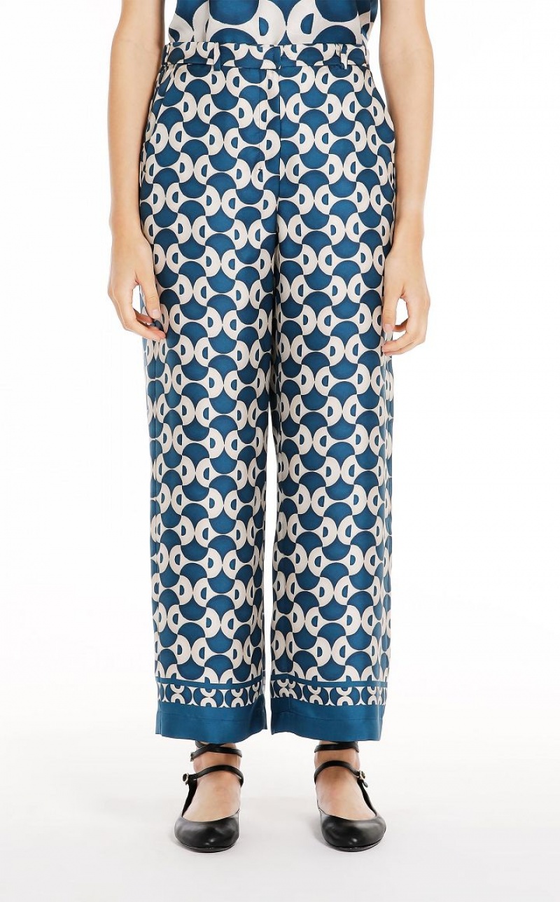 MaxMara Fluid Printed Silk Trousers NAVY | MMR593798