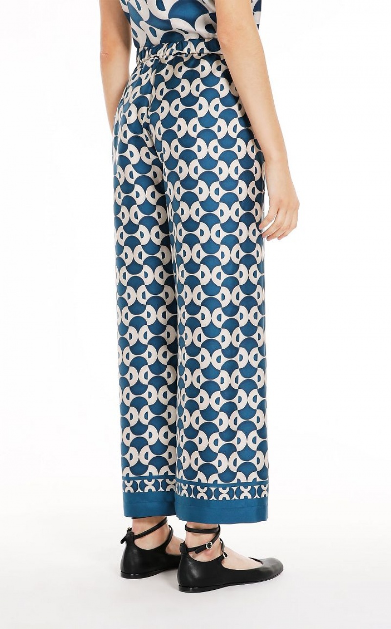 MaxMara Fluid Printed Silk Trousers NAVY | MMR593798