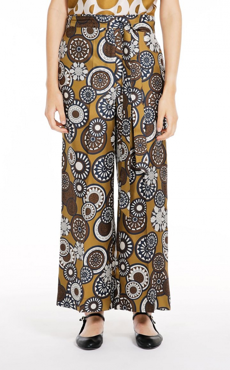 MaxMara Fluid Printed Silk Trousers OCHRE | MMR593817