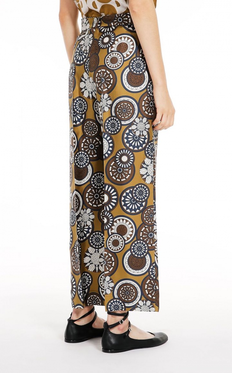 MaxMara Fluid Printed Silk Trousers OCHRE | MMR593817