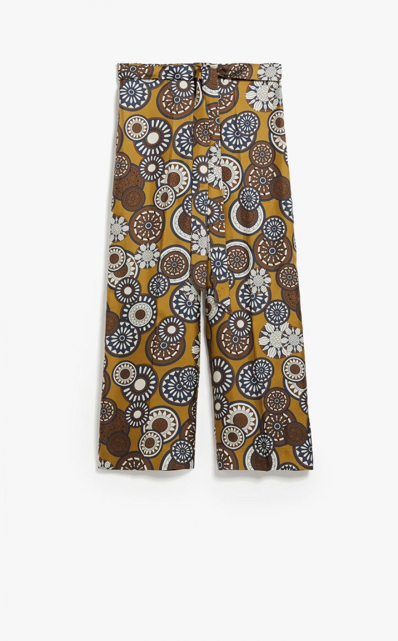 MaxMara Fluid Printed Silk Trousers OCHRE | MMR593817