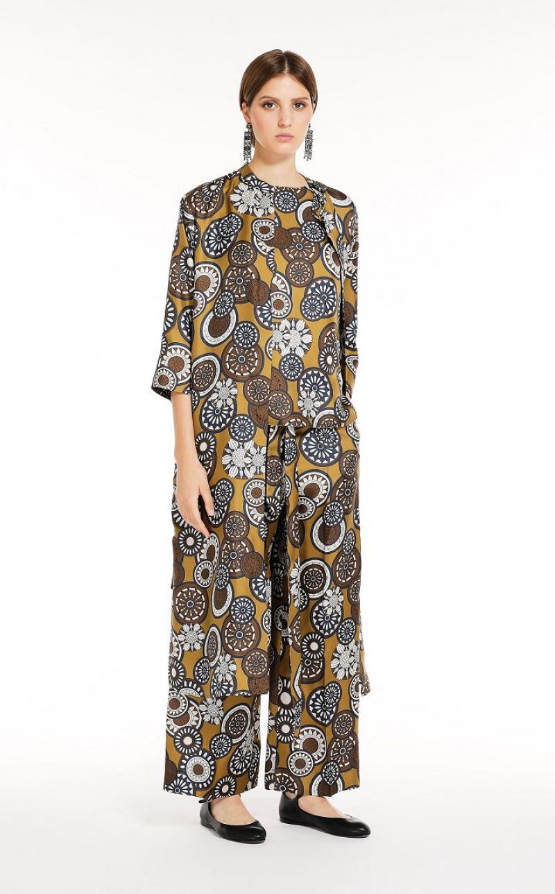 MaxMara Fluid Printed Silk Trousers OCHRE | MMR593817