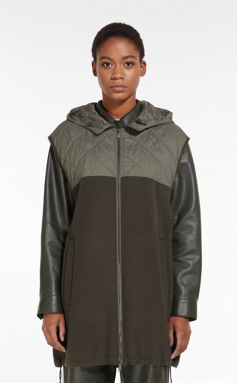 MaxMara Gilet In Technical Fabric And Wool Padded KAKI | MMR593988