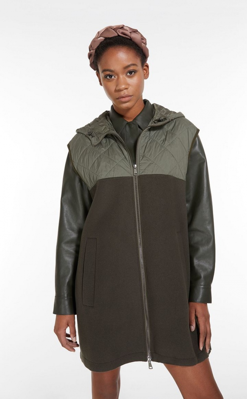 MaxMara Gilet In Technical Fabric And Wool Padded KAKI | MMR593988