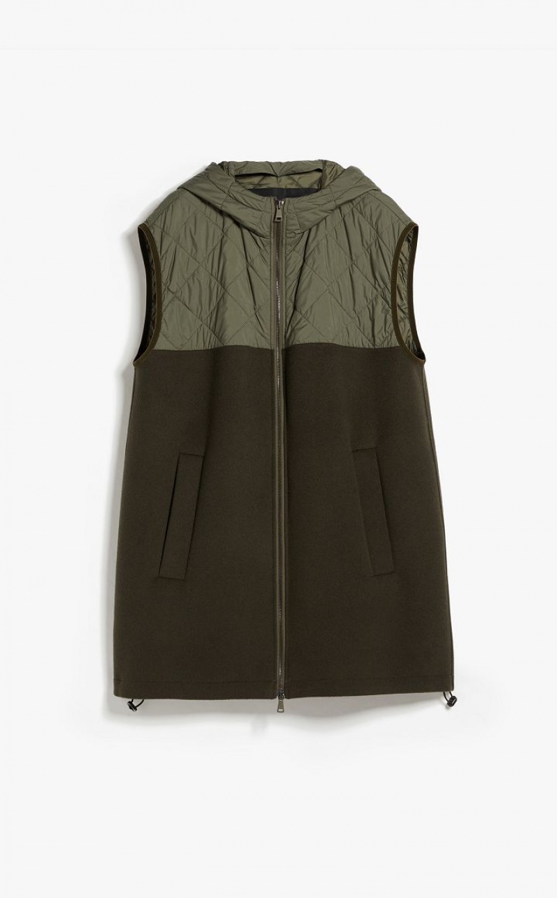 MaxMara Gilet In Technical Fabric And Wool Padded KAKI | MMR593988