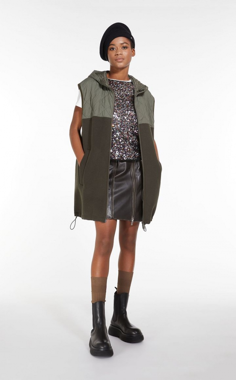 MaxMara Gilet In Technical Fabric And Wool Padded KAKI | MMR593988