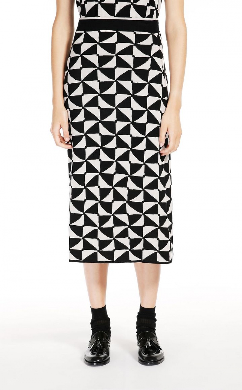 MaxMara Jacquard Wool Yarn Skirts ECRU | MMR593697