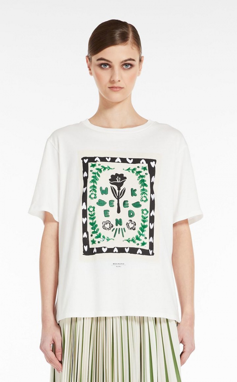 MaxMara Jersey With Print And Embroidery T-shirts WHITE | MMR593635