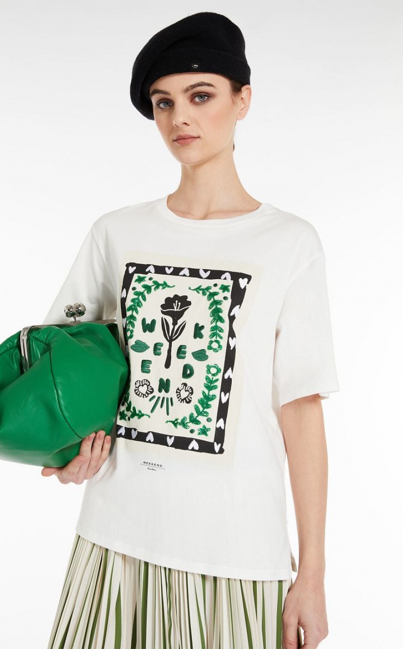 MaxMara Jersey With Print And Embroidery T-shirts WHITE | MMR593635