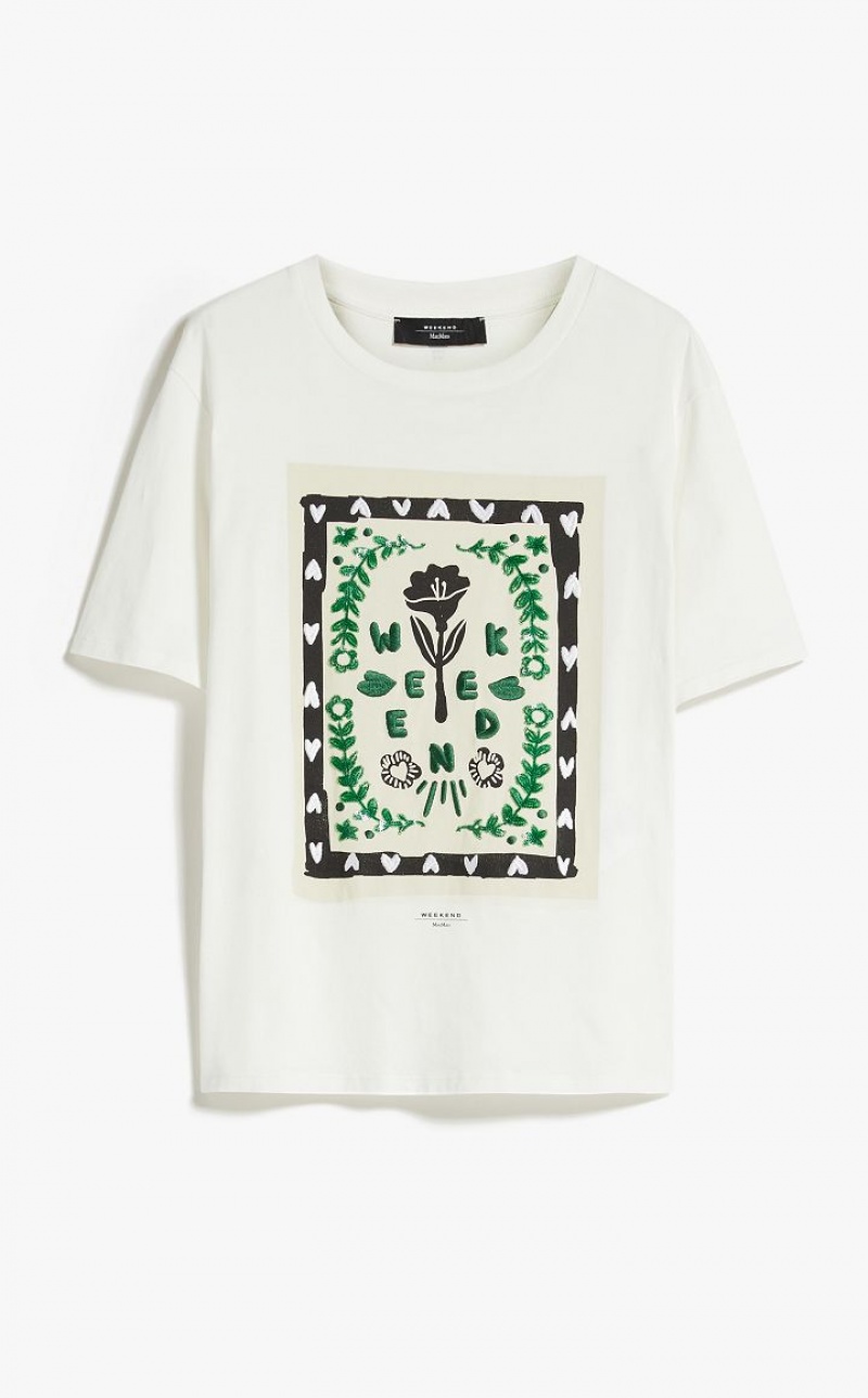 MaxMara Jersey With Print And Embroidery T-shirts WHITE | MMR593635