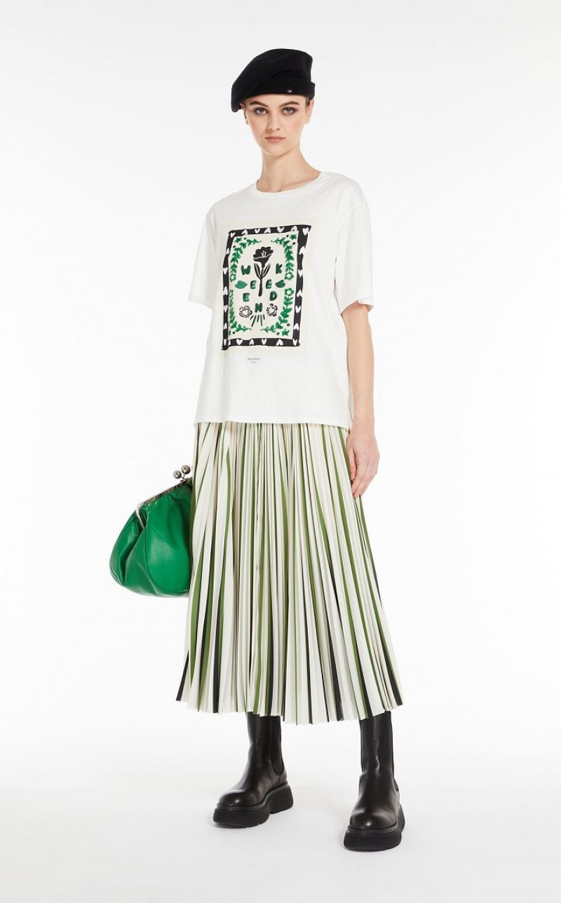 MaxMara Jersey With Print And Embroidery T-shirts WHITE | MMR593635