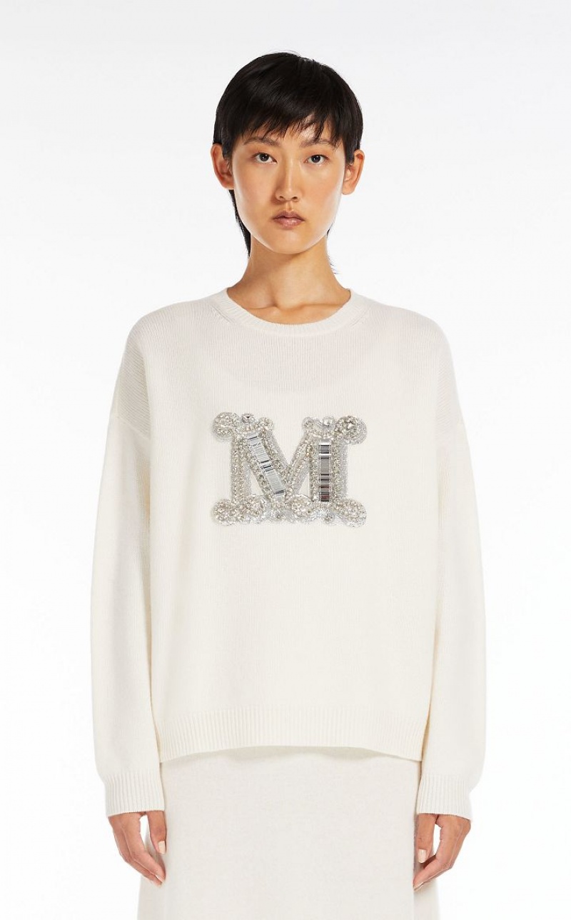 MaxMara Jewel Embroidered Cashmere Knitwear WHITE | MMR593421