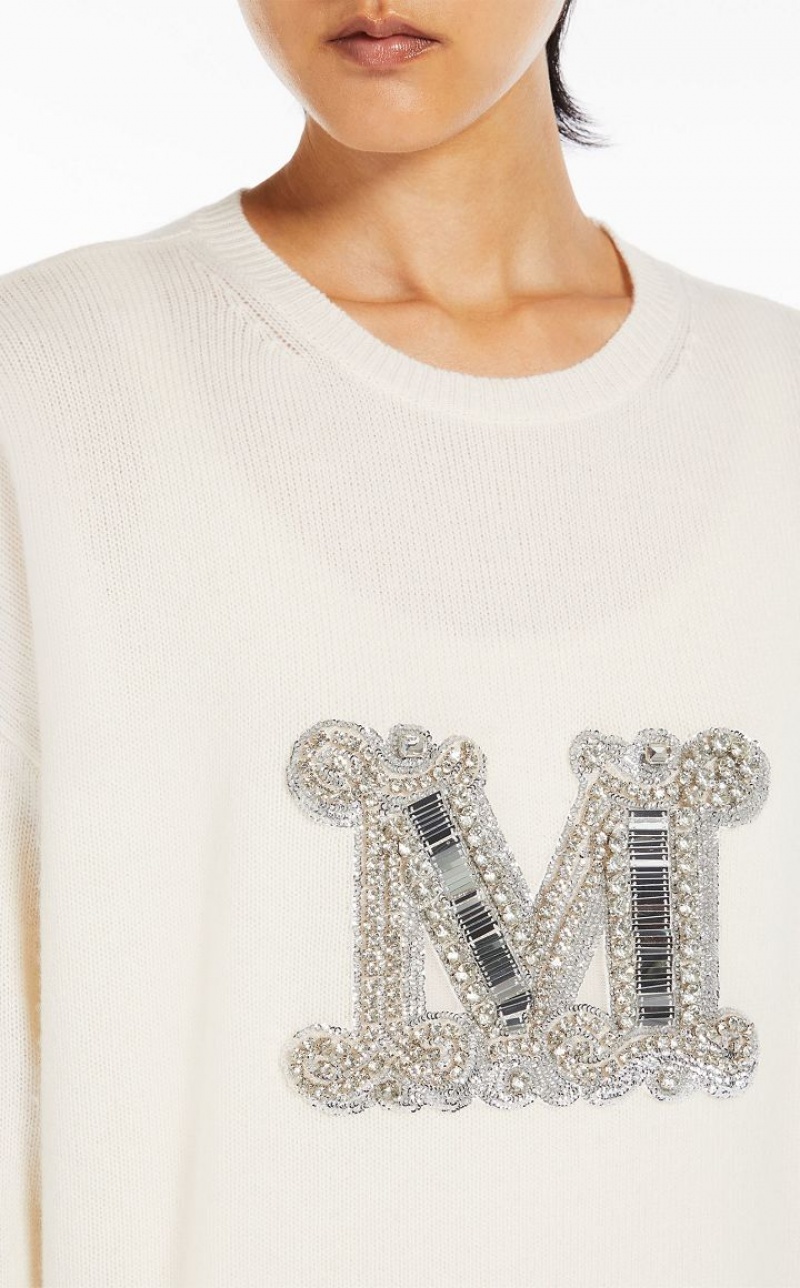 MaxMara Jewel Embroidered Cashmere Knitwear WHITE | MMR593421