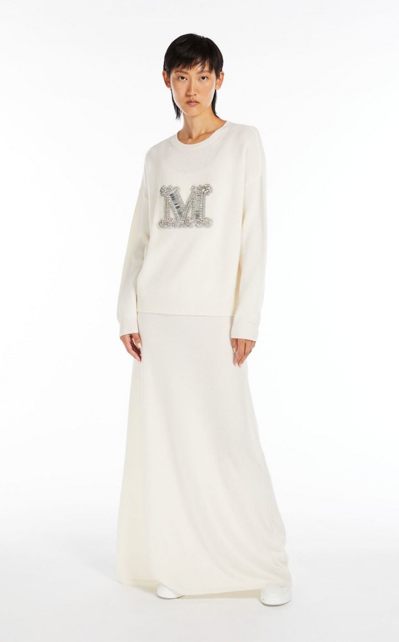 MaxMara Jewel Embroidered Cashmere Knitwear WHITE | MMR593421