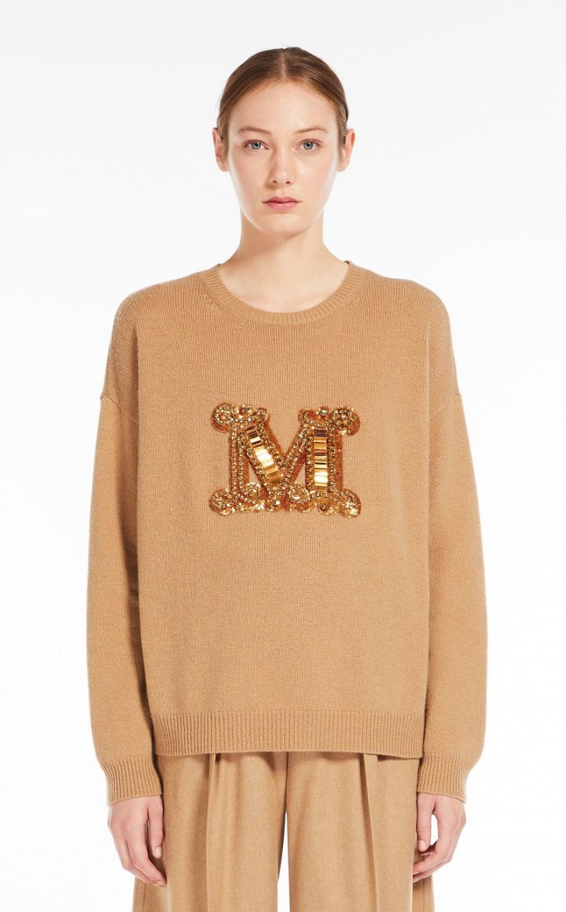 MaxMara Jewel Embroidered Cashmere Knitwear CAMEL | MMR593426