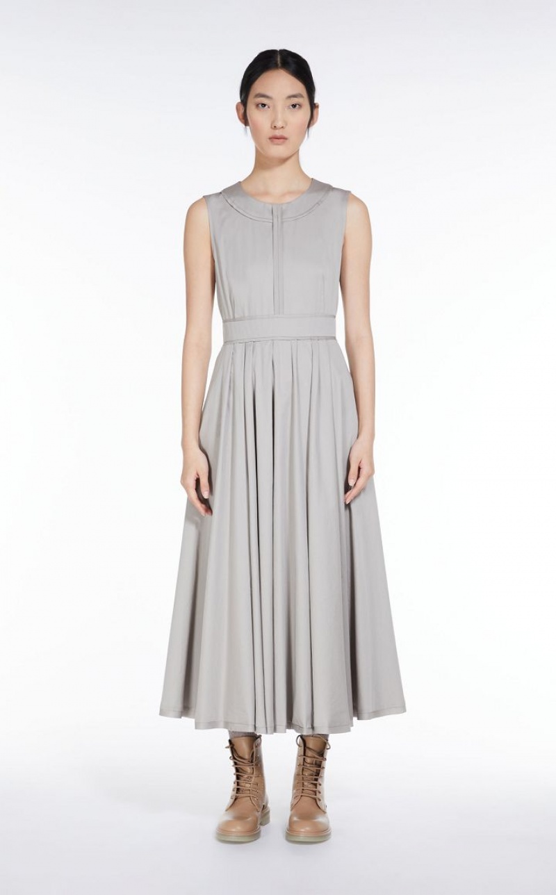 MaxMara Long Cotton Satin Dresses LIGHT GREY | MMR593376