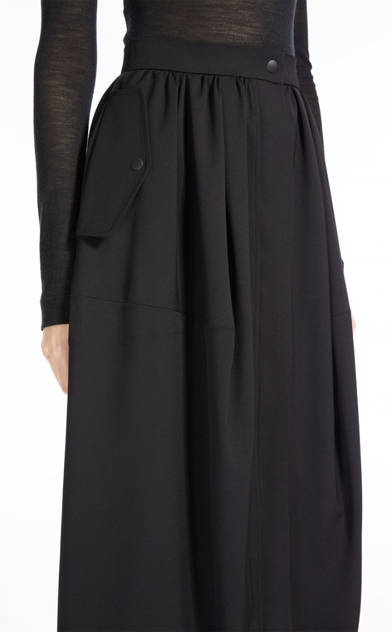 MaxMara Long, Gabardine Wool Skirts BLACK | MMR593703