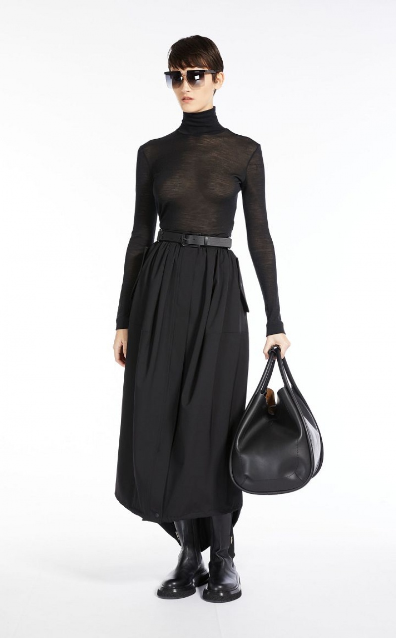 MaxMara Long, Gabardine Wool Skirts BLACK | MMR593703