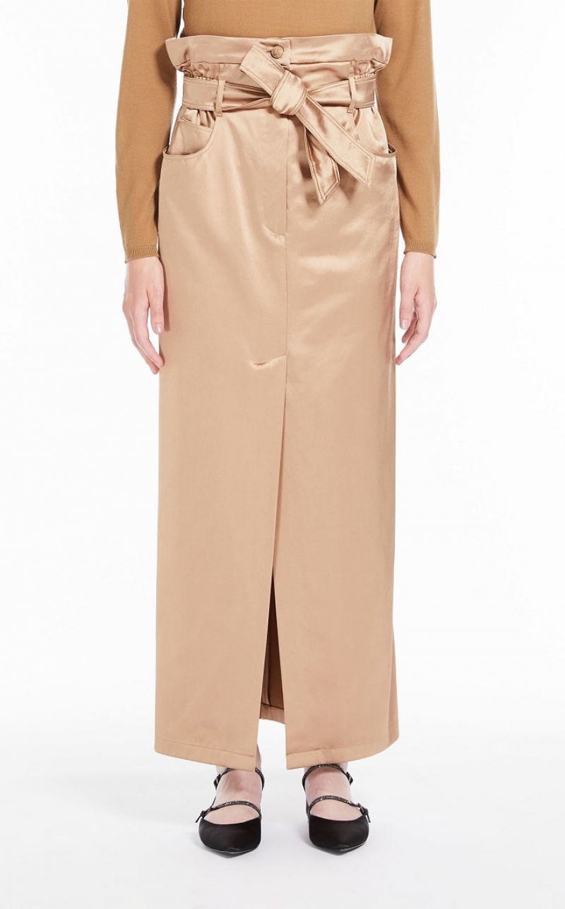 MaxMara Long Satin Skirts CAMEL | MMR593700