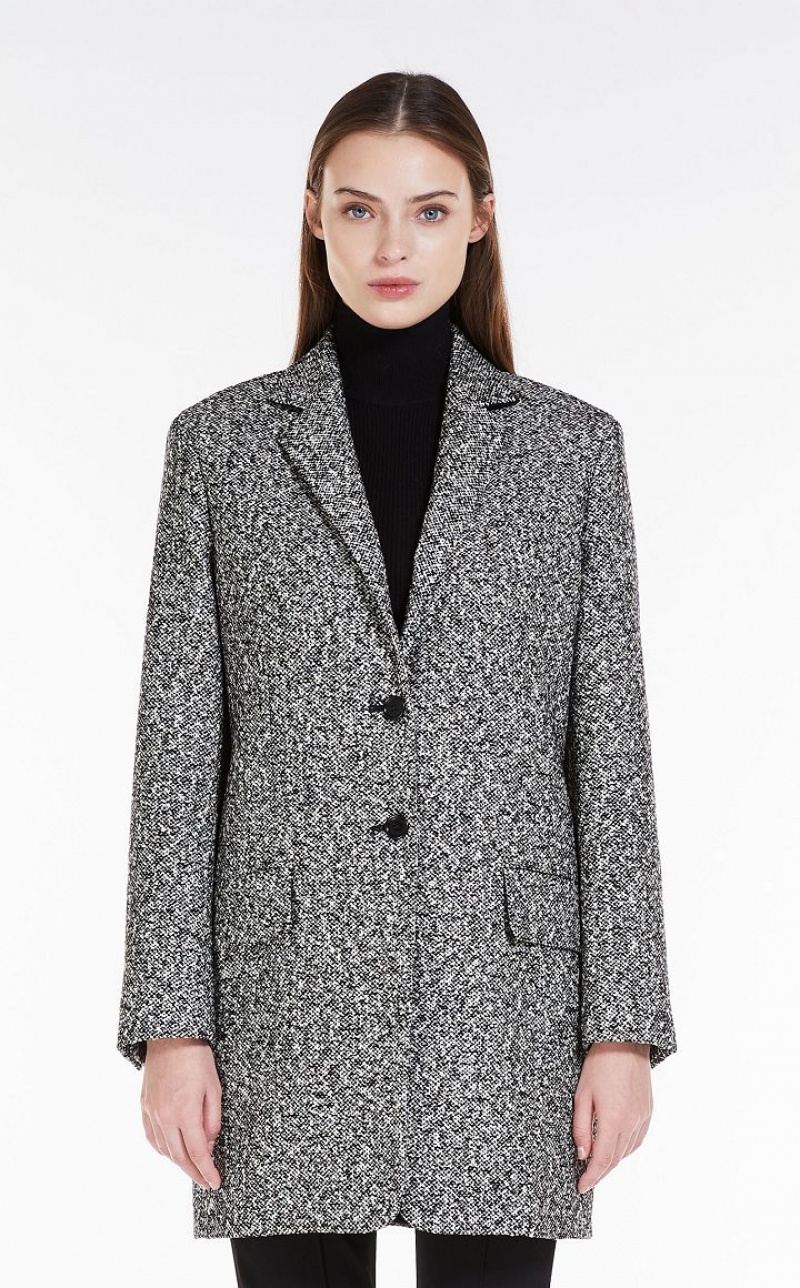 MaxMara Long, Wool Blend Blazers BLACK WHITE | MMR594079