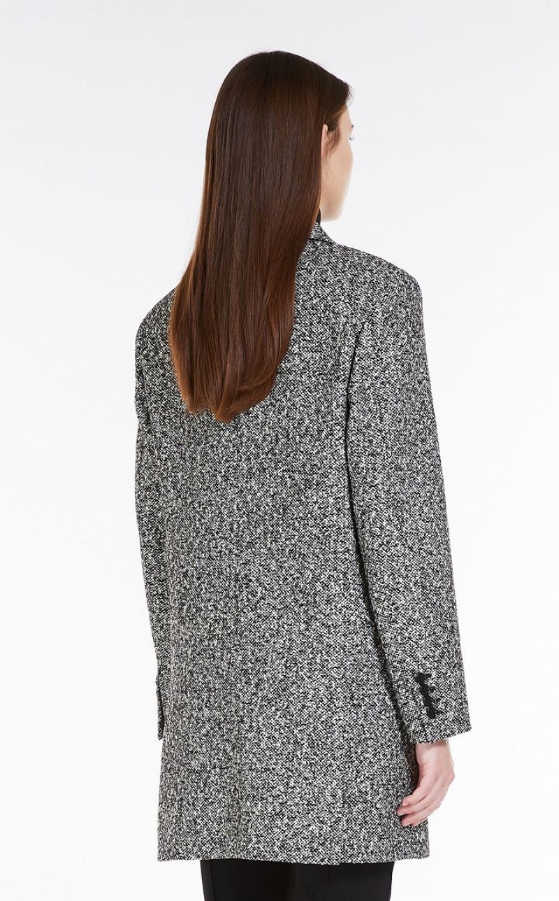 MaxMara Long, Wool Blend Blazers BLACK WHITE | MMR594079