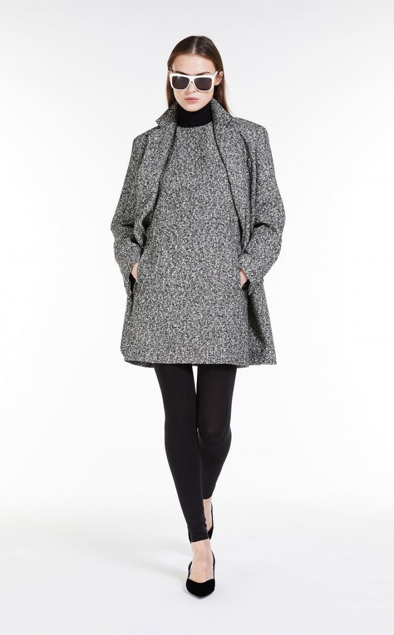 MaxMara Long, Wool Blend Blazers BLACK WHITE | MMR594079