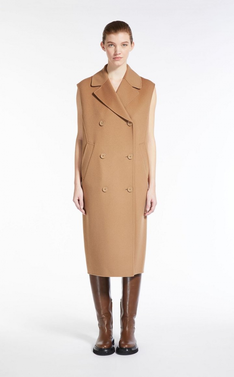 MaxMara Long Wool Gilet Coats CAMEL | MMR593859