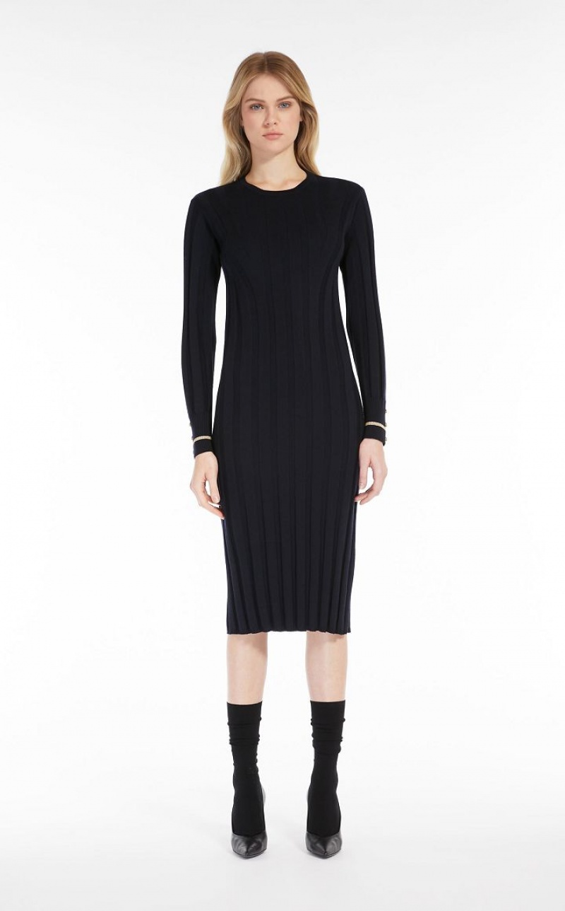 MaxMara Long Wool Yarn Dresses NAVY | MMR593286