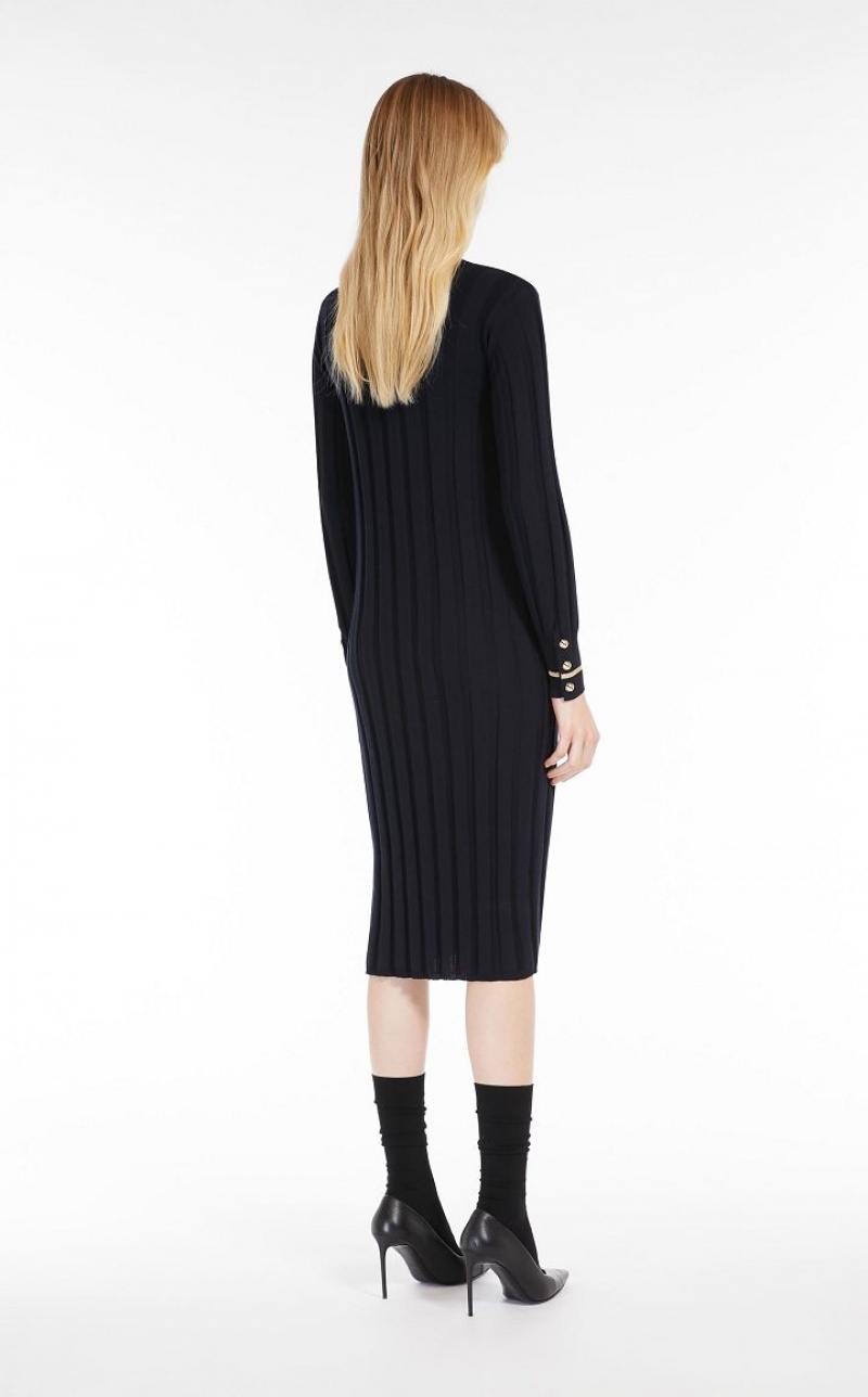 MaxMara Long Wool Yarn Dresses NAVY | MMR593286