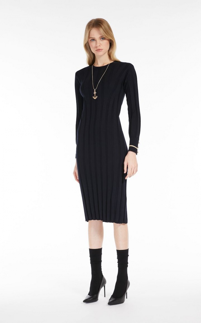 MaxMara Long Wool Yarn Dresses NAVY | MMR593286