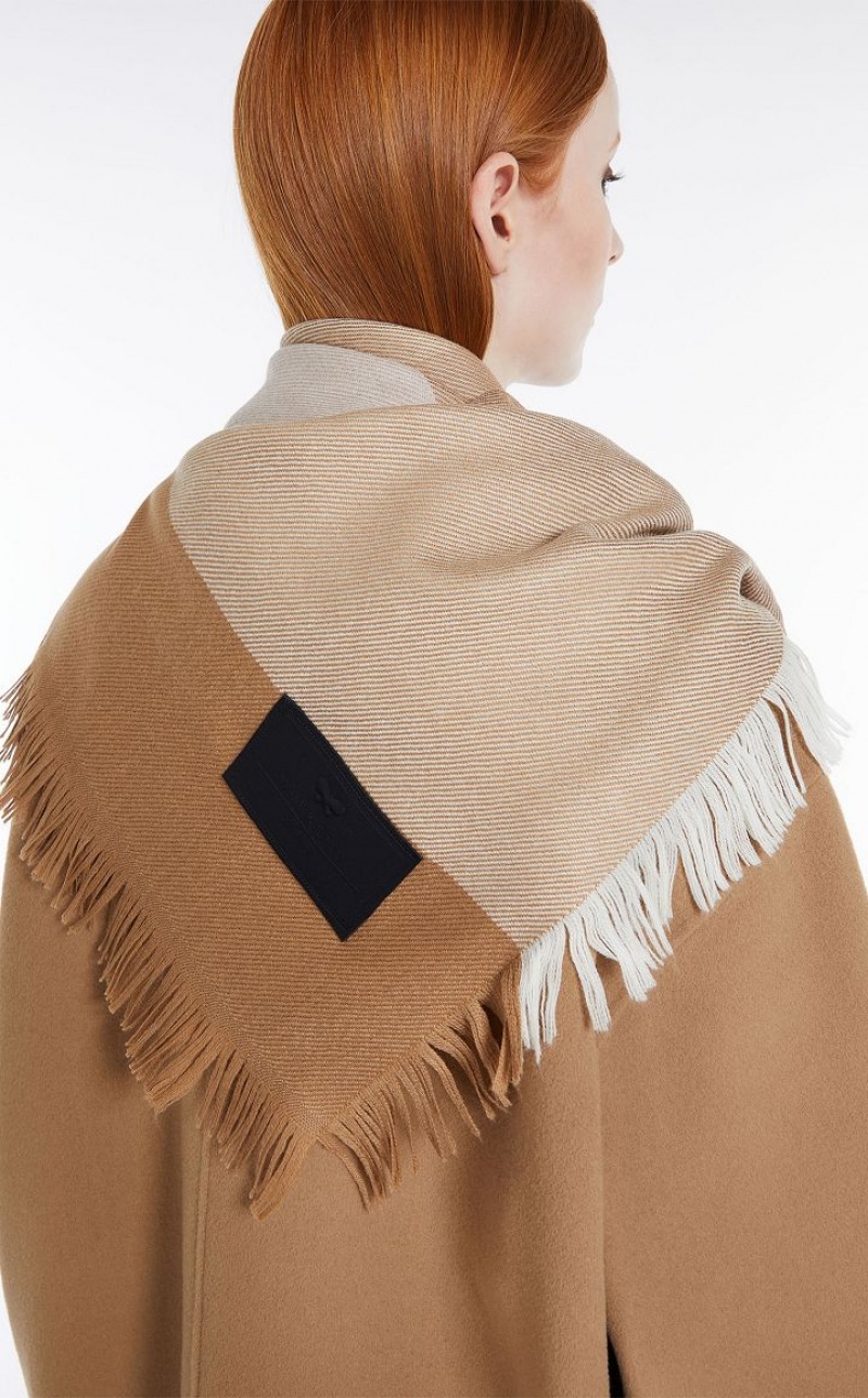 MaxMara Macro Check Wool Stole Scarves CAMEL | MMR594281