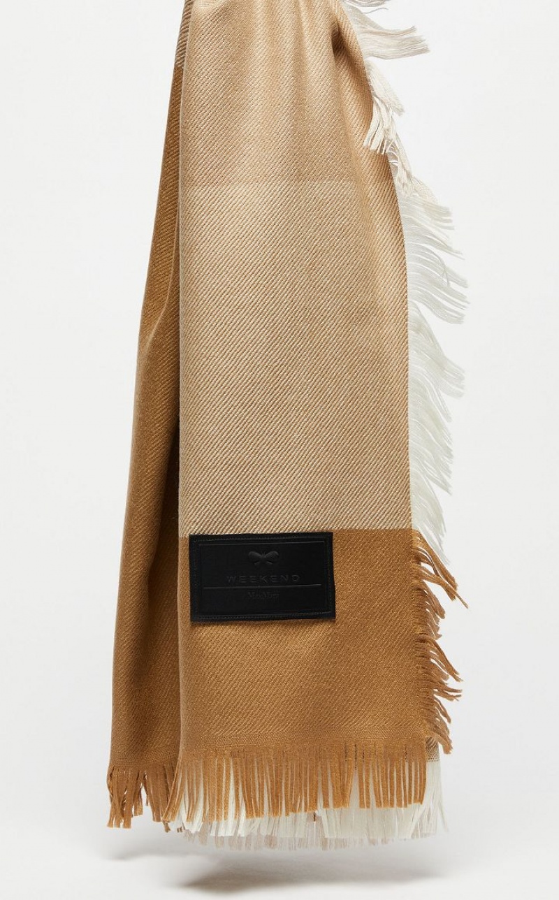 MaxMara Macro Check Wool Stole Scarves CAMEL | MMR594281