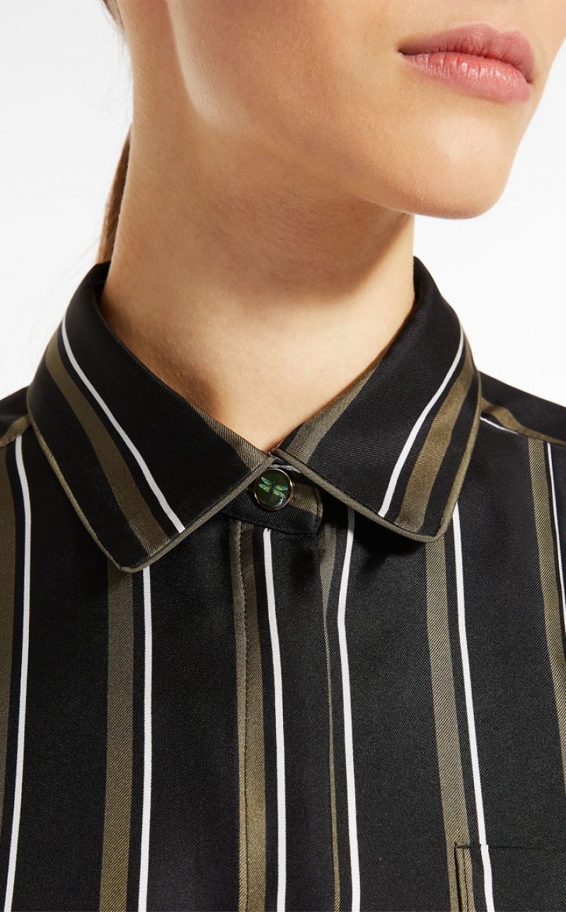 MaxMara Masculine-style Printed Silk Blouses OLIVE GREEN | MMR593603