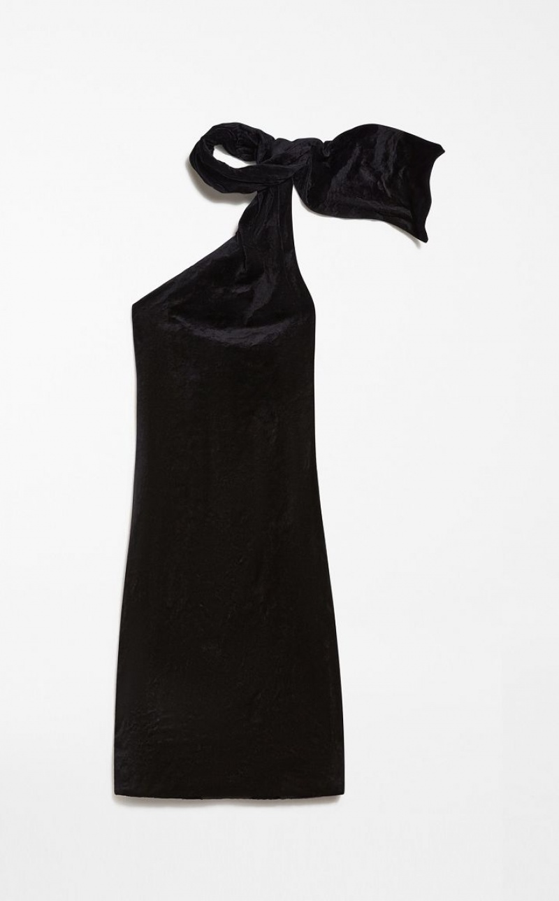 MaxMara One-shoulder Velvet Dresses BLACK | MMR593294