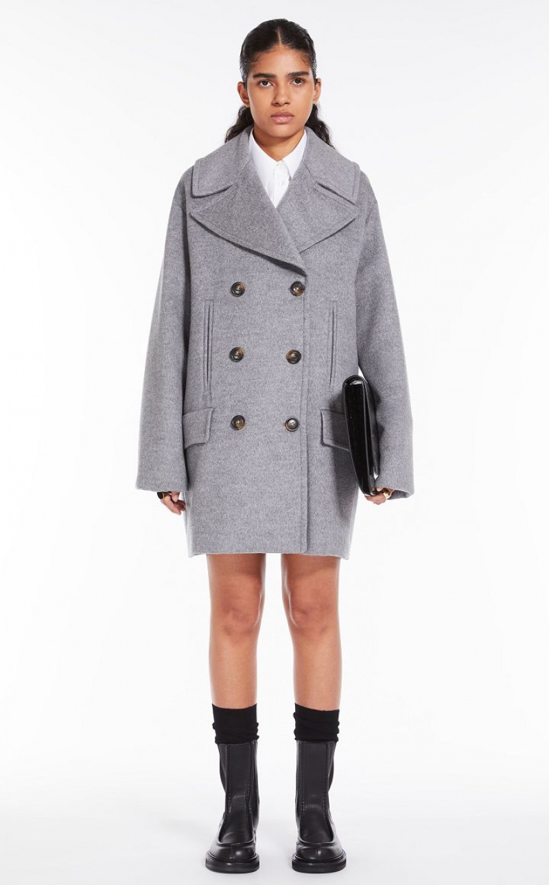 MaxMara Oversized Wool Pea Coats BROWN GREY | MMR593831