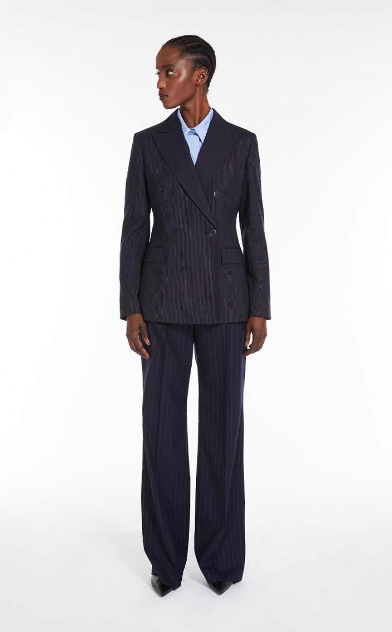 MaxMara Pinstripe Wool-blend Blazers NAVY | MMR594062