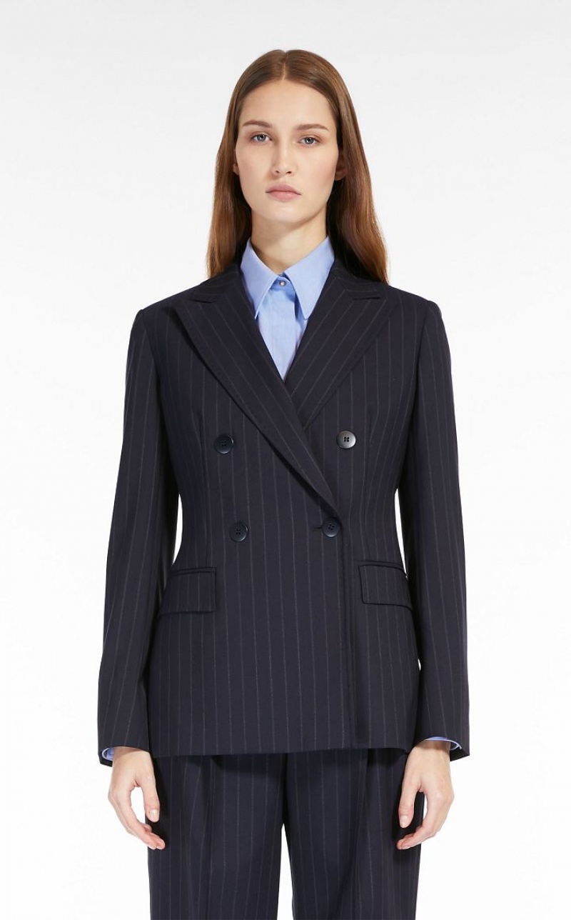 MaxMara Pinstripe Wool-blend Blazers NAVY | MMR594069