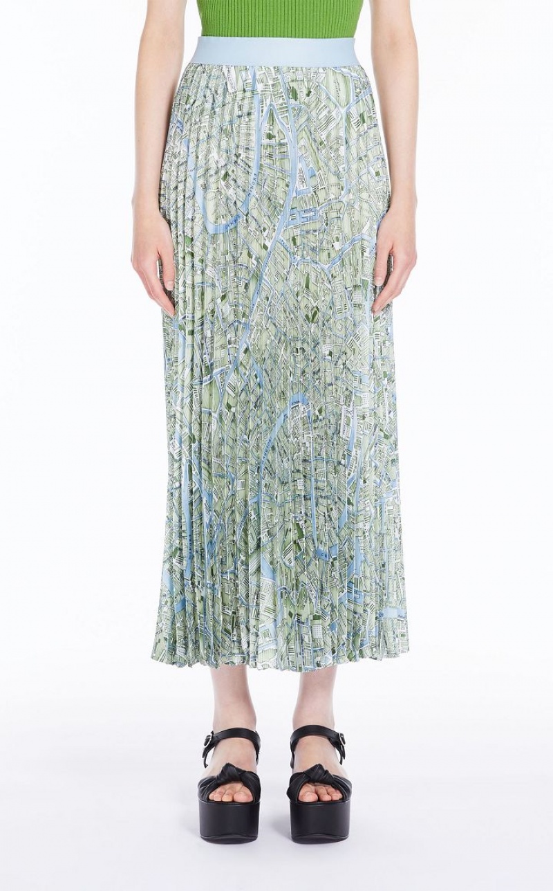 MaxMara Pleated In Printed Twill Skirts GREEN | MMR593715