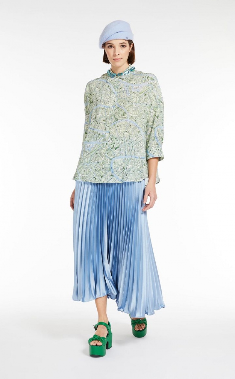 MaxMara Pleated Satin Skirts LIGHT BLUE | MMR593728