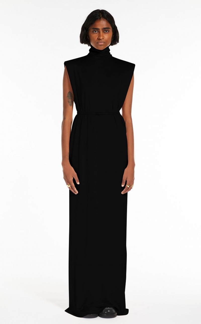 MaxMara Polo Neck Jersey Dresses BLACK | MMR593295