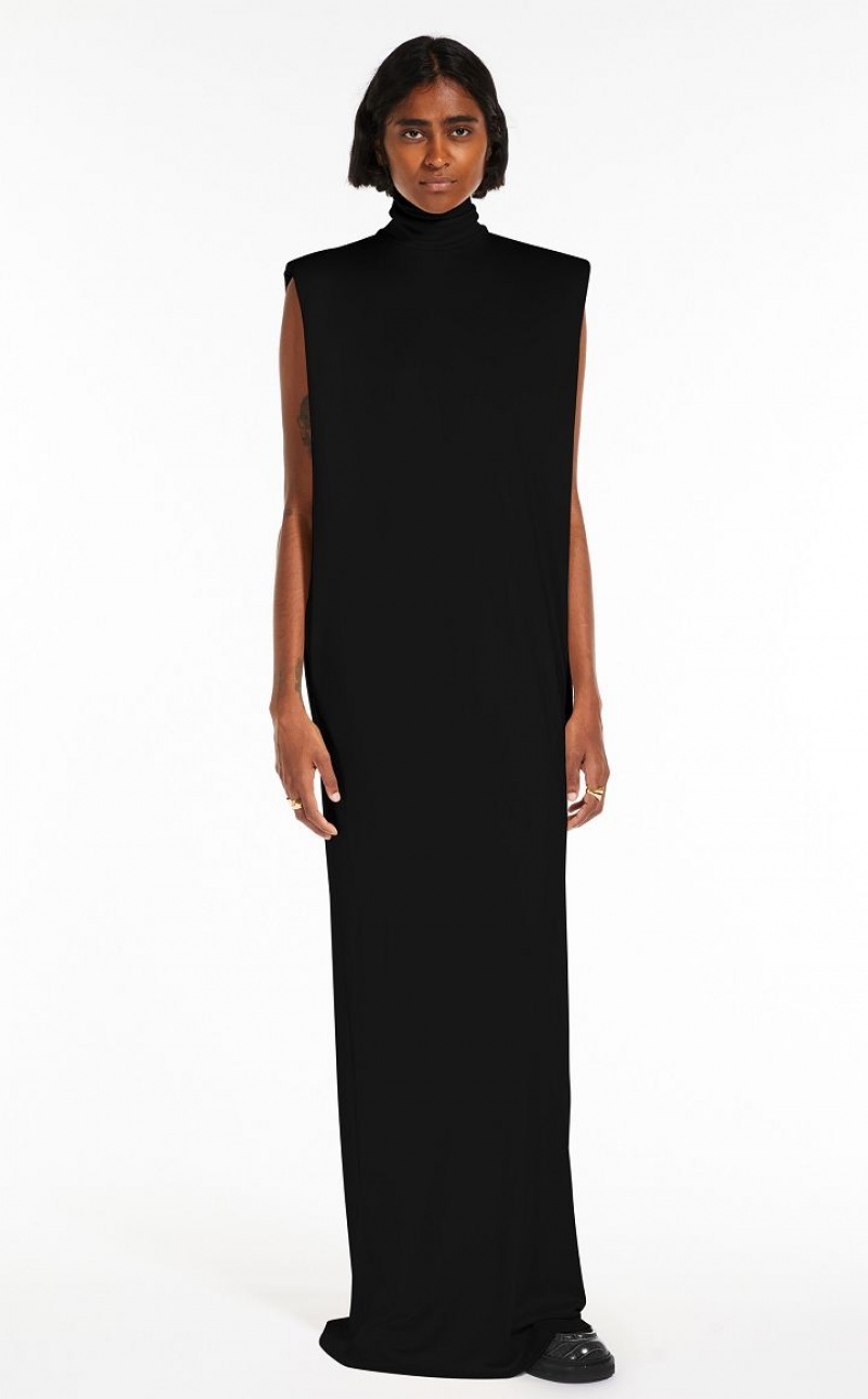 MaxMara Polo Neck Jersey Dresses BLACK | MMR593295