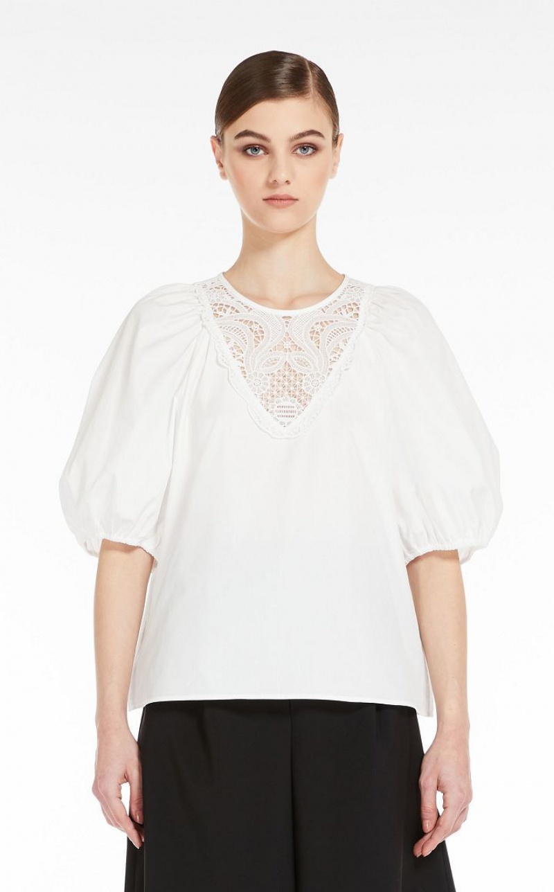 MaxMara Poplin With Embroidery Blouses OPTICAL WHITE | MMR593616