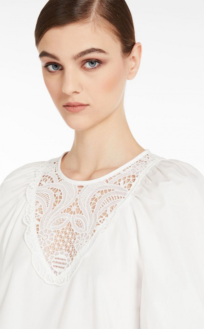 MaxMara Poplin With Embroidery Blouses OPTICAL WHITE | MMR593616