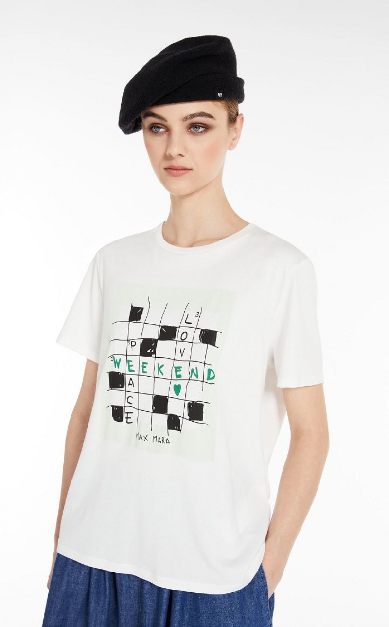 MaxMara Printed Jersey T-shirts WHITE | MMR593636