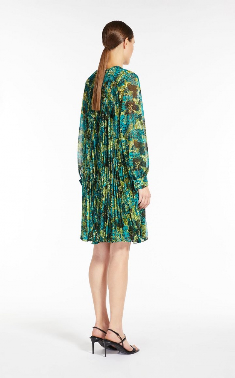 MaxMara Printed Pleated Georgette Dresses LEMON | MMR593363