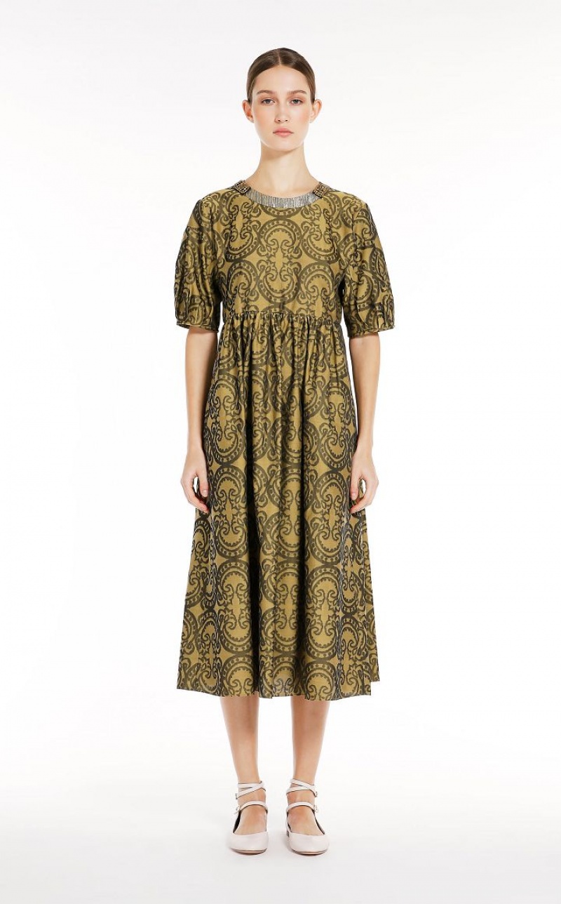 MaxMara Printed Poplin Dresses KAKI | MMR593371