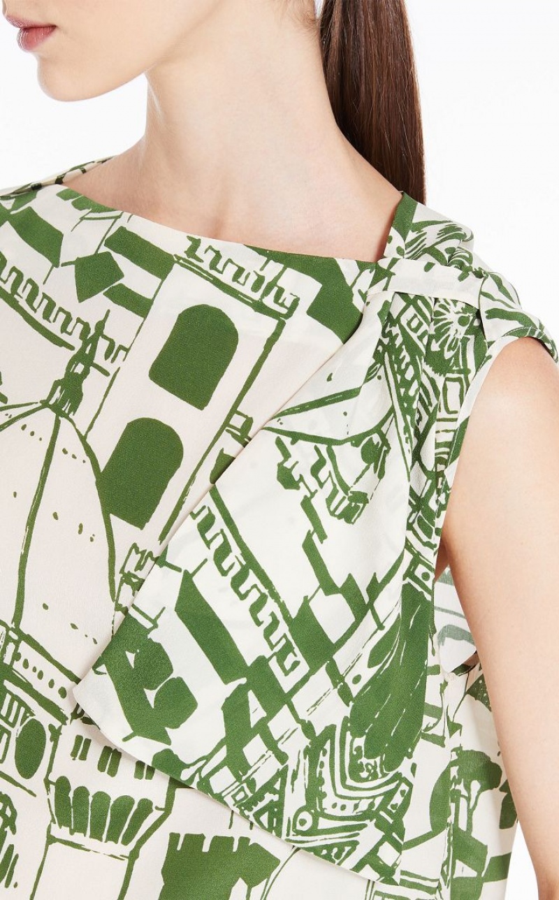 MaxMara Printed Silk Blouses GREEN | MMR593592