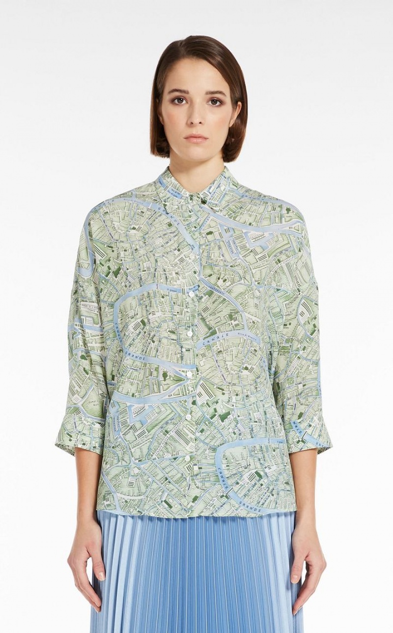 MaxMara Printed Silk Blouses GREEN | MMR593606