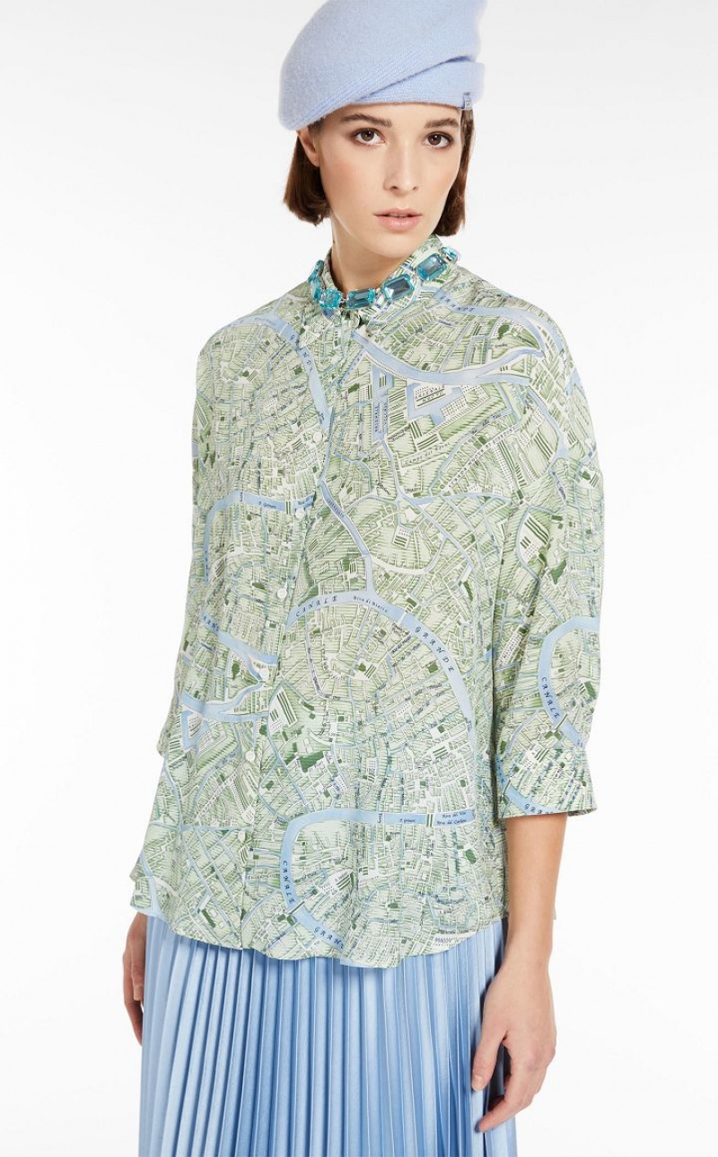 MaxMara Printed Silk Blouses GREEN | MMR593606